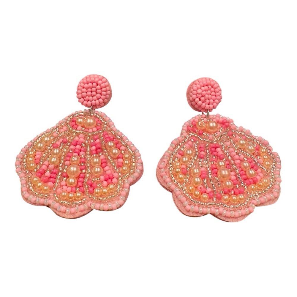 Pink Seashell Beaded Statement Dangle Earrings J23